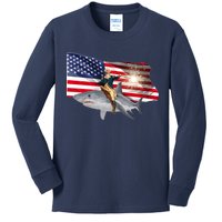 Patriotic George Washington On A Shark Kids Long Sleeve Shirt