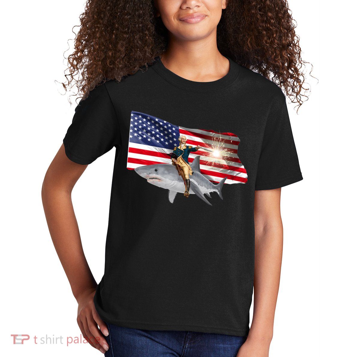 Patriotic George Washington On A Shark Kids T-Shirt