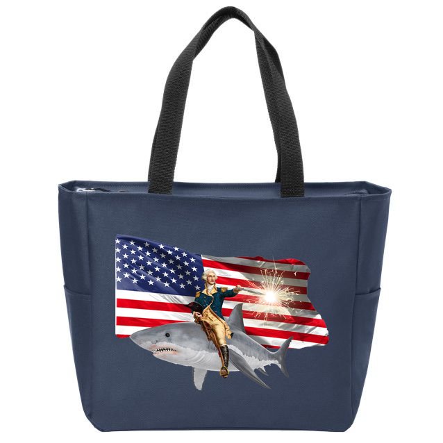 Patriotic George Washington On A Shark Zip Tote Bag