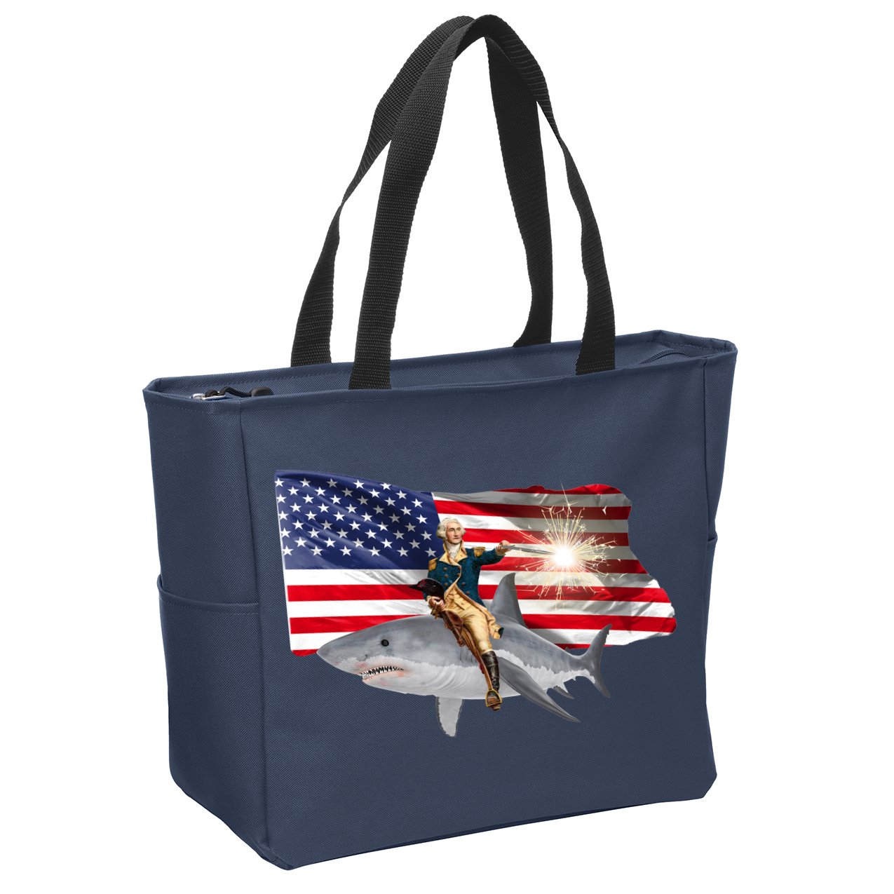 Patriotic George Washington On A Shark Zip Tote Bag