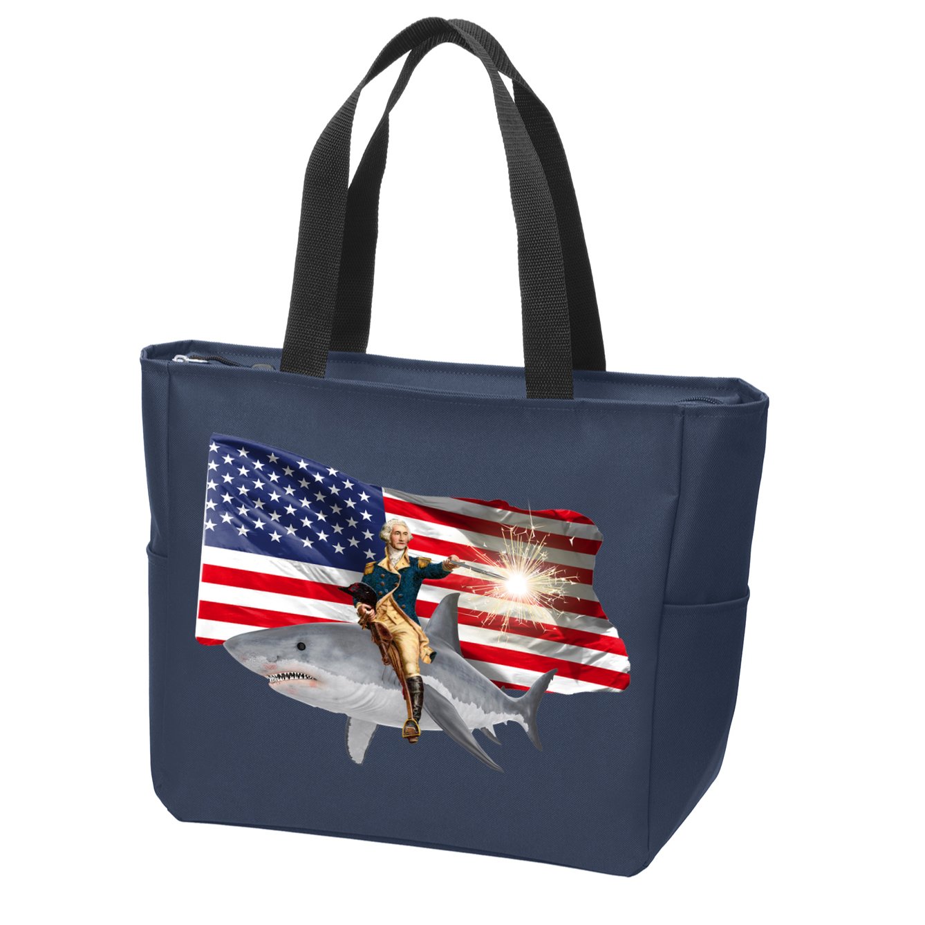 Patriotic George Washington On A Shark Zip Tote Bag
