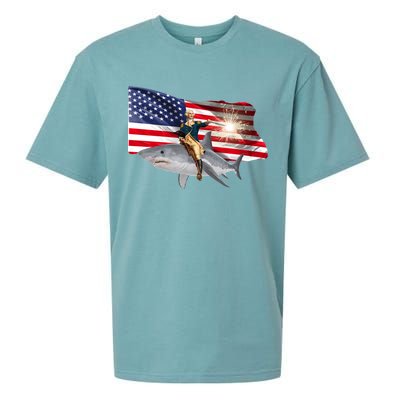 Patriotic George Washington On A Shark Sueded Cloud Jersey T-Shirt