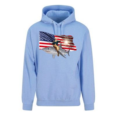 Patriotic George Washington On A Shark Unisex Surf Hoodie