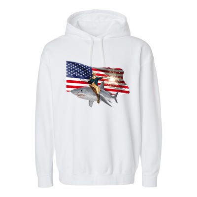 Patriotic George Washington On A Shark Garment-Dyed Fleece Hoodie