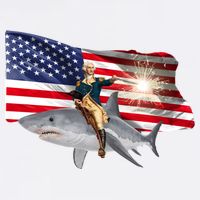 Patriotic George Washington On A Shark Garment-Dyed Sweatshirt