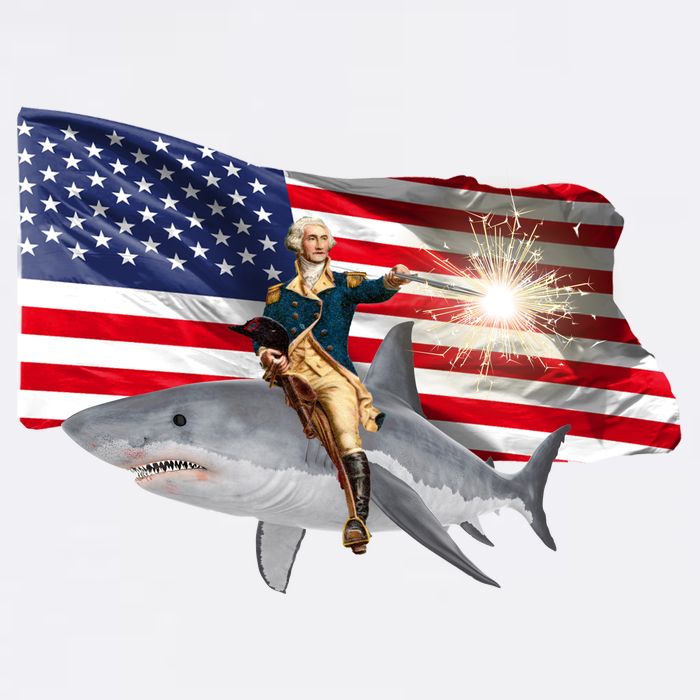 Patriotic George Washington On A Shark Garment-Dyed Sweatshirt