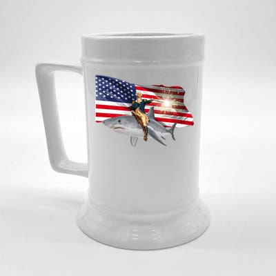 Patriotic George Washington On A Shark Beer Stein