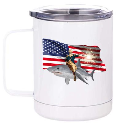 Patriotic George Washington On A Shark 12 oz Stainless Steel Tumbler Cup