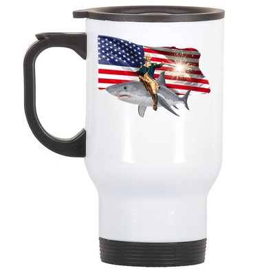 Patriotic George Washington On A Shark Stainless Steel Travel Mug