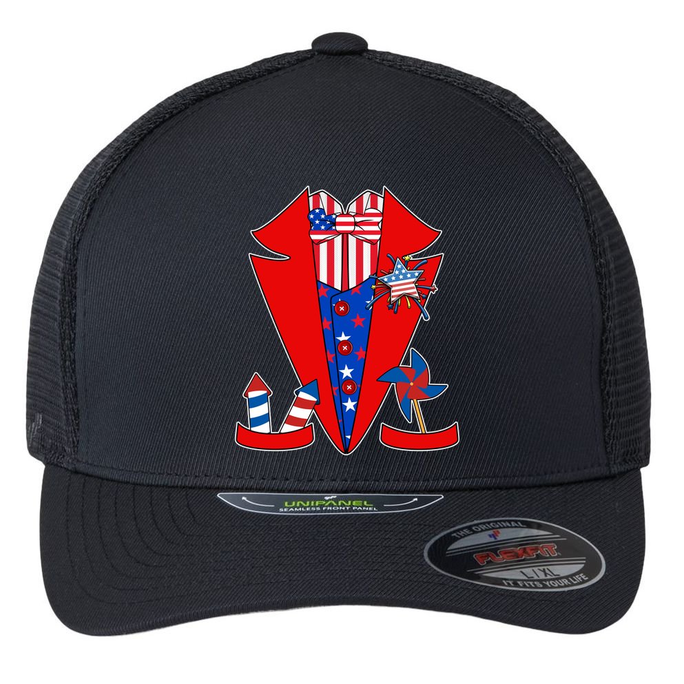 Patriotic Independence Day Tuxedo Flexfit Unipanel Trucker Cap
