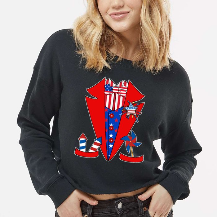 Patriotic Independence Day Tuxedo Cropped Pullover Crew