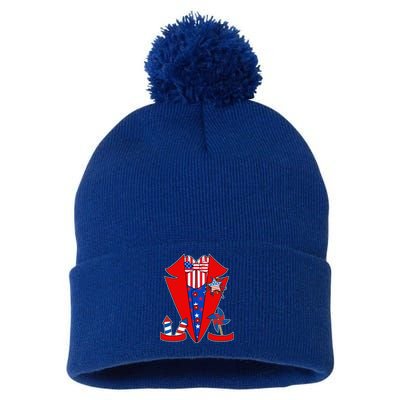 Patriotic Independence Day Tuxedo Pom Pom 12in Knit Beanie