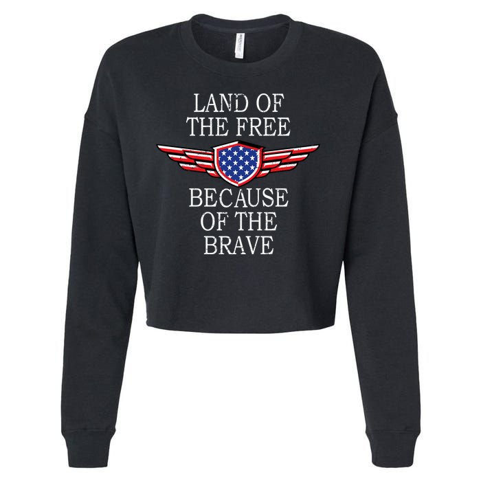 Patriotic Land Of The Free Because Of The Brave Cropped Pullover Crew