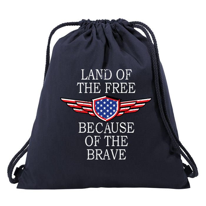Patriotic Land Of The Free Because Of The Brave Drawstring Bag