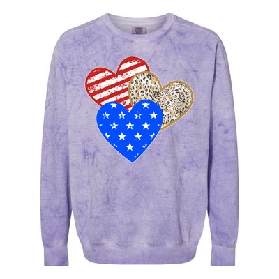 Patriotic Leopard Print Stars And Stripes Hearts Colorblast Crewneck Sweatshirt