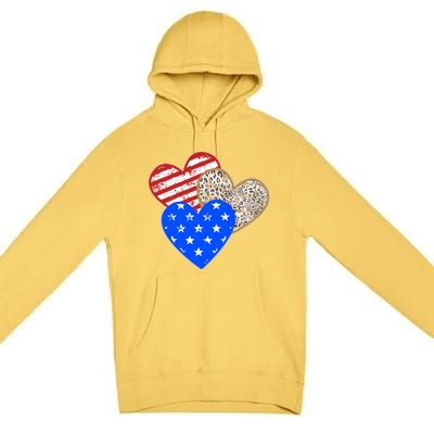 Patriotic Leopard Print Stars And Stripes Hearts Premium Pullover Hoodie