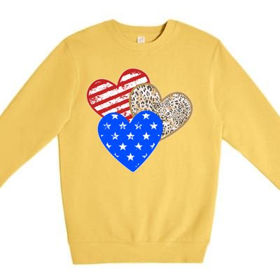 Patriotic Leopard Print Stars And Stripes Hearts Premium Crewneck Sweatshirt