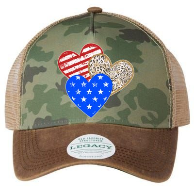 Patriotic Leopard Print Stars And Stripes Hearts Legacy Tie Dye Trucker Hat