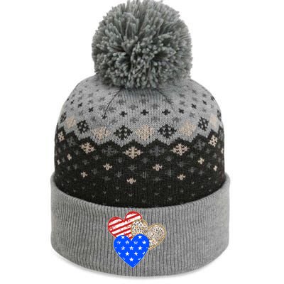 Patriotic Leopard Print Stars And Stripes Hearts The Baniff Cuffed Pom Beanie