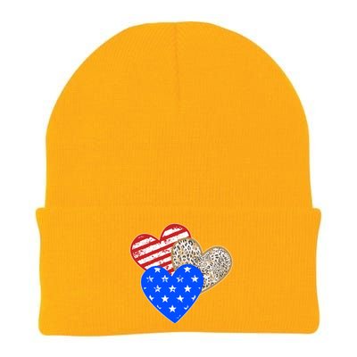 Patriotic Leopard Print Stars And Stripes Hearts Knit Cap Winter Beanie