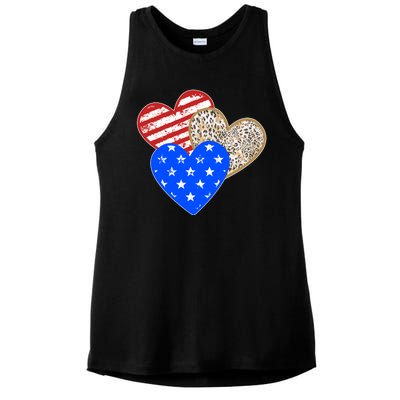 Patriotic Leopard Print Stars And Stripes Hearts Ladies PosiCharge Tri-Blend Wicking Tank