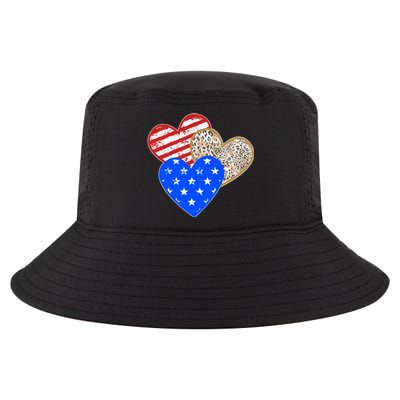 Patriotic Leopard Print Stars And Stripes Hearts Cool Comfort Performance Bucket Hat