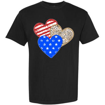 Patriotic Leopard Print Stars And Stripes Hearts Garment-Dyed Heavyweight T-Shirt