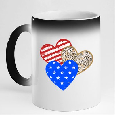 Patriotic Leopard Print Stars And Stripes Hearts 11oz Black Color Changing Mug