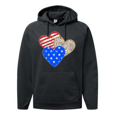 Patriotic Leopard Print Stars And Stripes Hearts Performance Fleece Hoodie