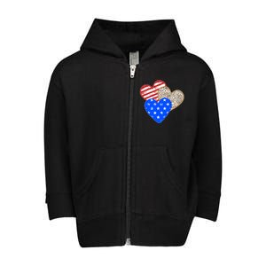 Patriotic Leopard Print Stars And Stripes Hearts Toddler Zip Fleece Hoodie