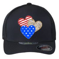 Patriotic Leopard Print Stars And Stripes Hearts Flexfit Unipanel Trucker Cap