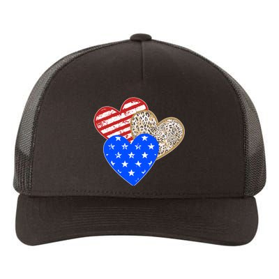 Patriotic Leopard Print Stars And Stripes Hearts Yupoong Adult 5-Panel Trucker Hat