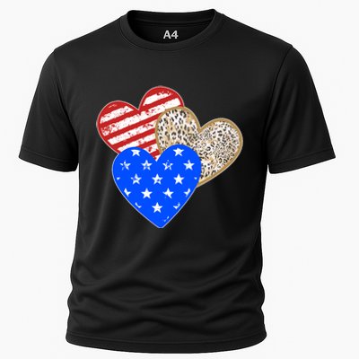 Patriotic Leopard Print Stars And Stripes Hearts Cooling Performance Crew T-Shirt