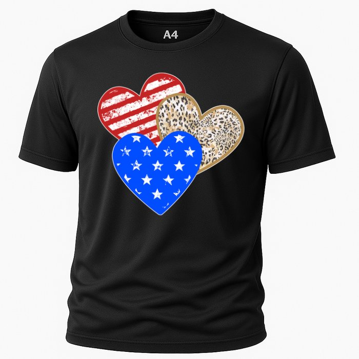 Patriotic Leopard Print Stars And Stripes Hearts Performance Shirt