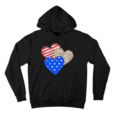 Patriotic Leopard Print Stars And Stripes Hearts Hoodie