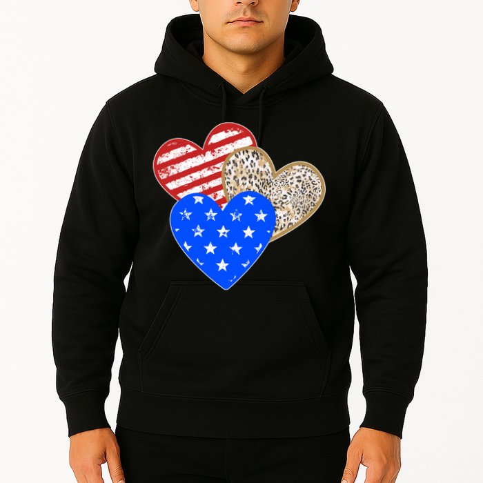 Patriotic Leopard Print Stars And Stripes Hearts Hoodie