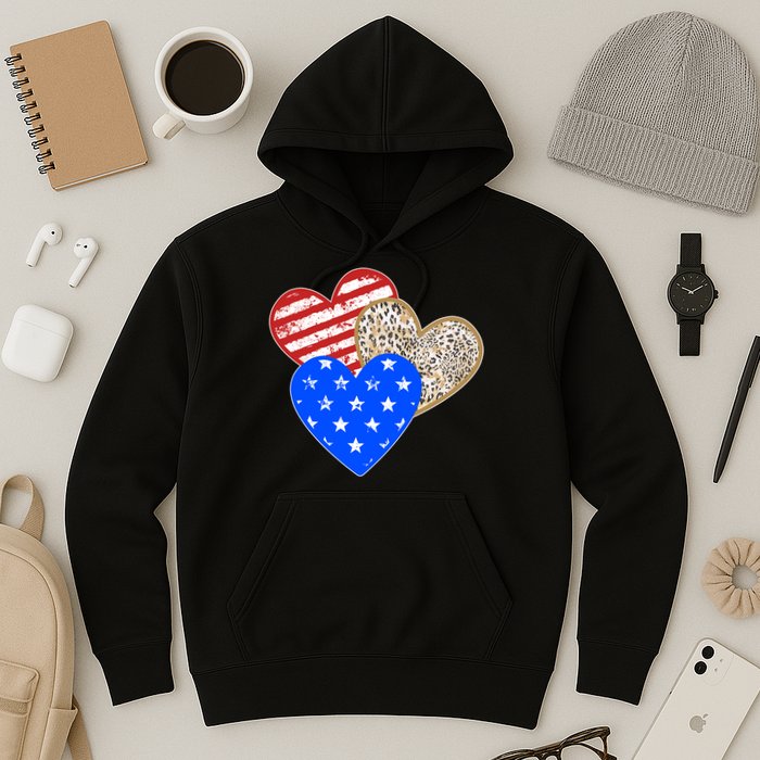 Patriotic Leopard Print Stars And Stripes Hearts Hoodie