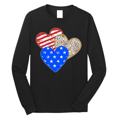 Patriotic Leopard Print Stars And Stripes Hearts Long Sleeve Shirt