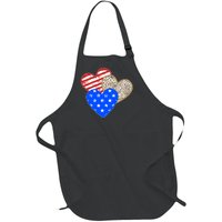 Patriotic Leopard Print Stars And Stripes Hearts Full-Length Apron With Pockets