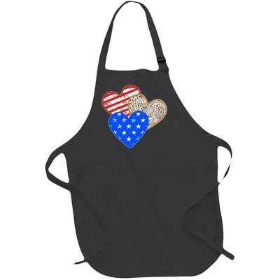 Patriotic Leopard Print Stars And Stripes Hearts Full-Length Apron With Pockets