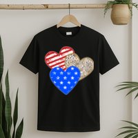 Patriotic Leopard Print Stars And Stripes Hearts T-Shirt