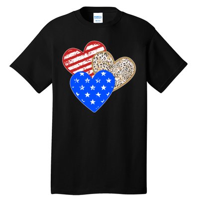 Patriotic Leopard Print Stars And Stripes Hearts Tall T-Shirt