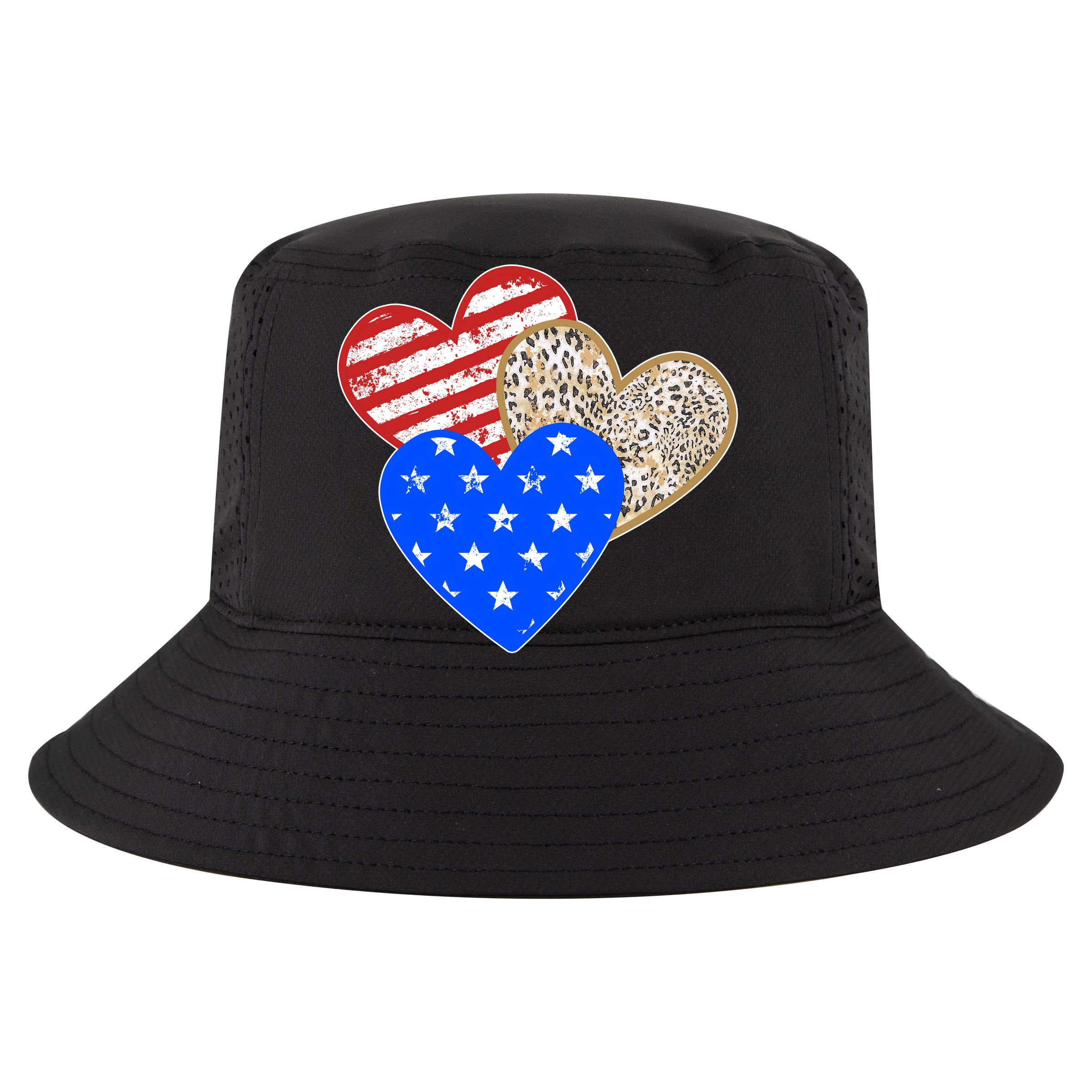 Patriotic Leopard Print Stars And Stripes Hearts Sustainable Bucket Hat