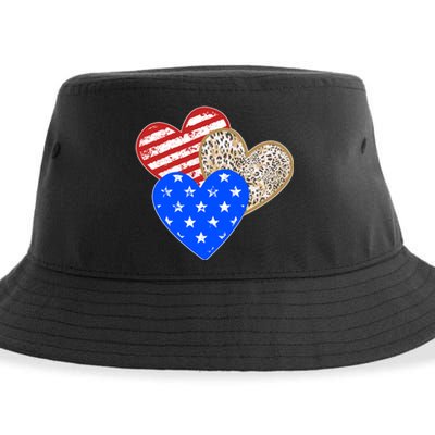 Patriotic Leopard Print Stars And Stripes Hearts Sustainable Bucket Hat