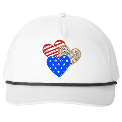 Patriotic Leopard Print Stars And Stripes Hearts Snapback Five-Panel Rope Hat