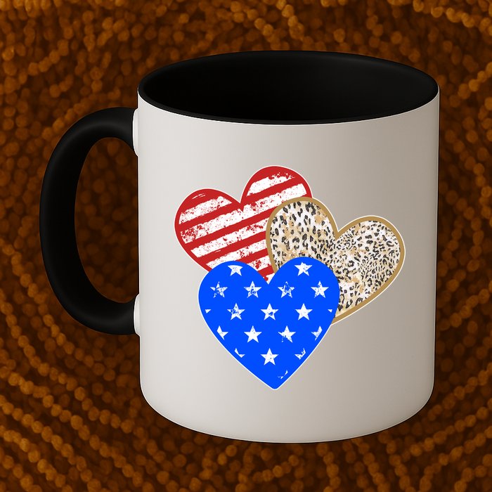 Patriotic Leopard Print Stars And Stripes Hearts Mug