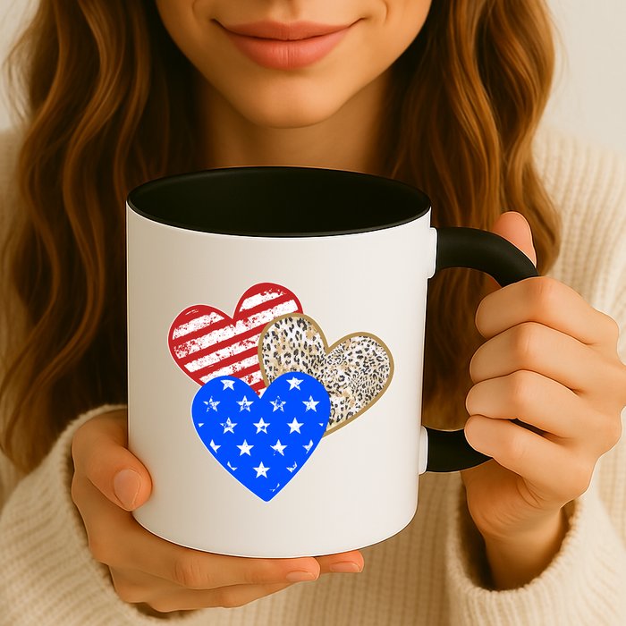 Patriotic Leopard Print Stars And Stripes Hearts Mug