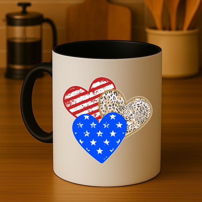 Patriotic Leopard Print Stars And Stripes Hearts Mug