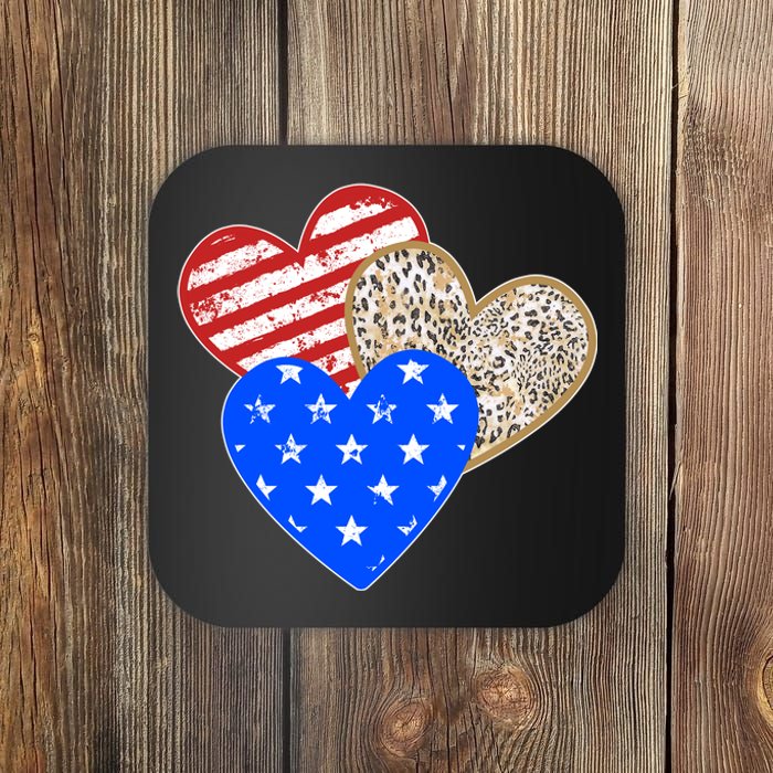 Patriotic Leopard Print Stars And Stripes Hearts Coaster