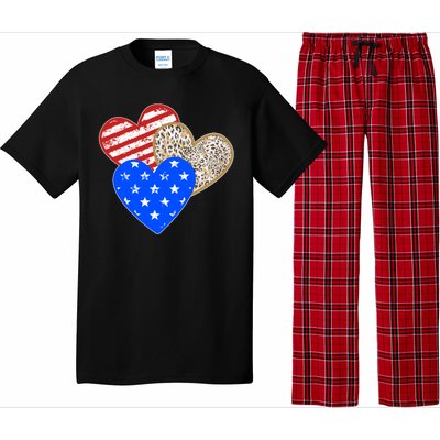 Patriotic Leopard Print Stars And Stripes Hearts Pajama Set